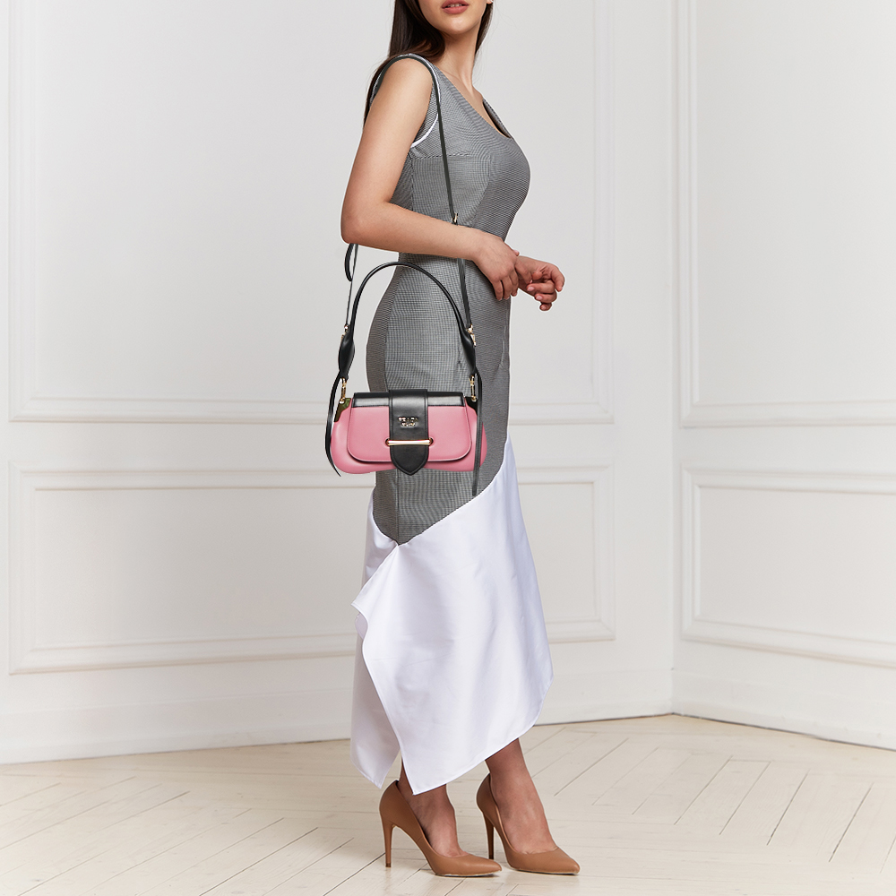 

Prada Pink/Black Leather Sidonie Shoulder Bag