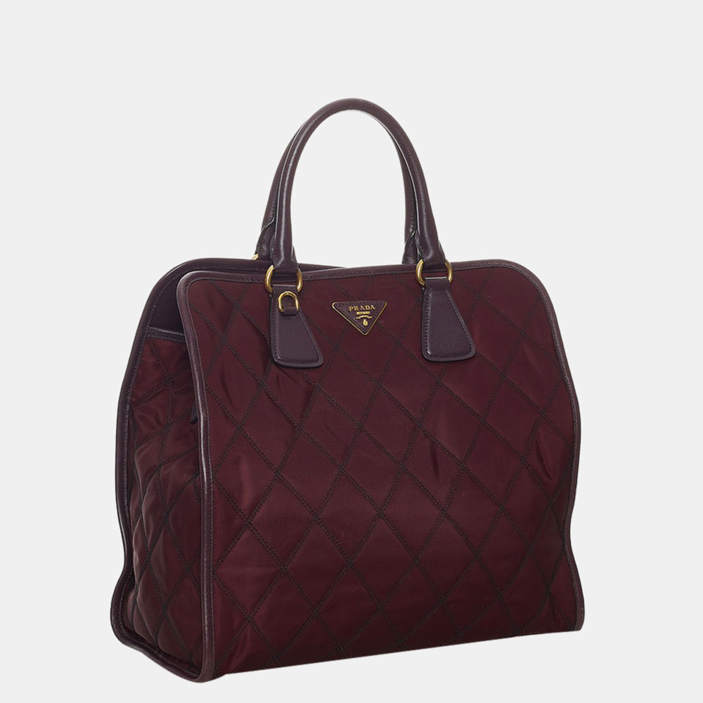 

Prada Red Quilted Leather Tessuto Tote Bag