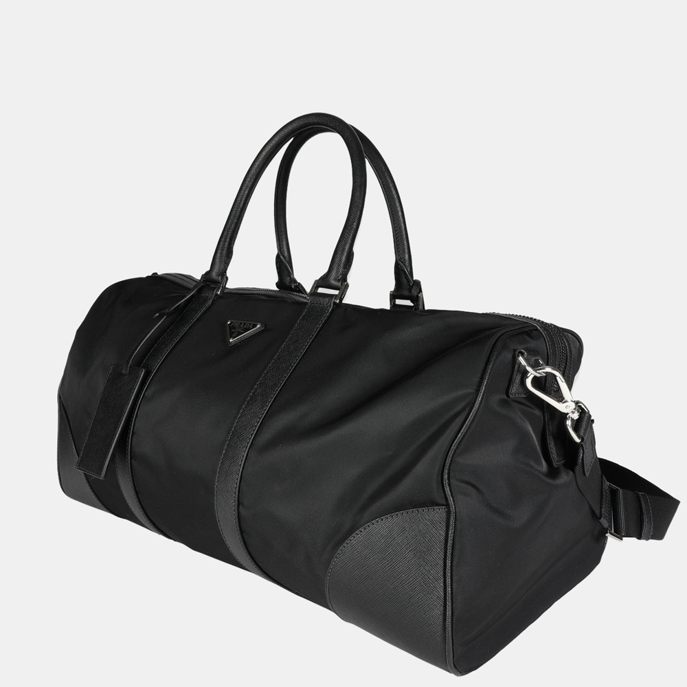 

Prada Black Saffiano Leather Tessuto Duffle Bag