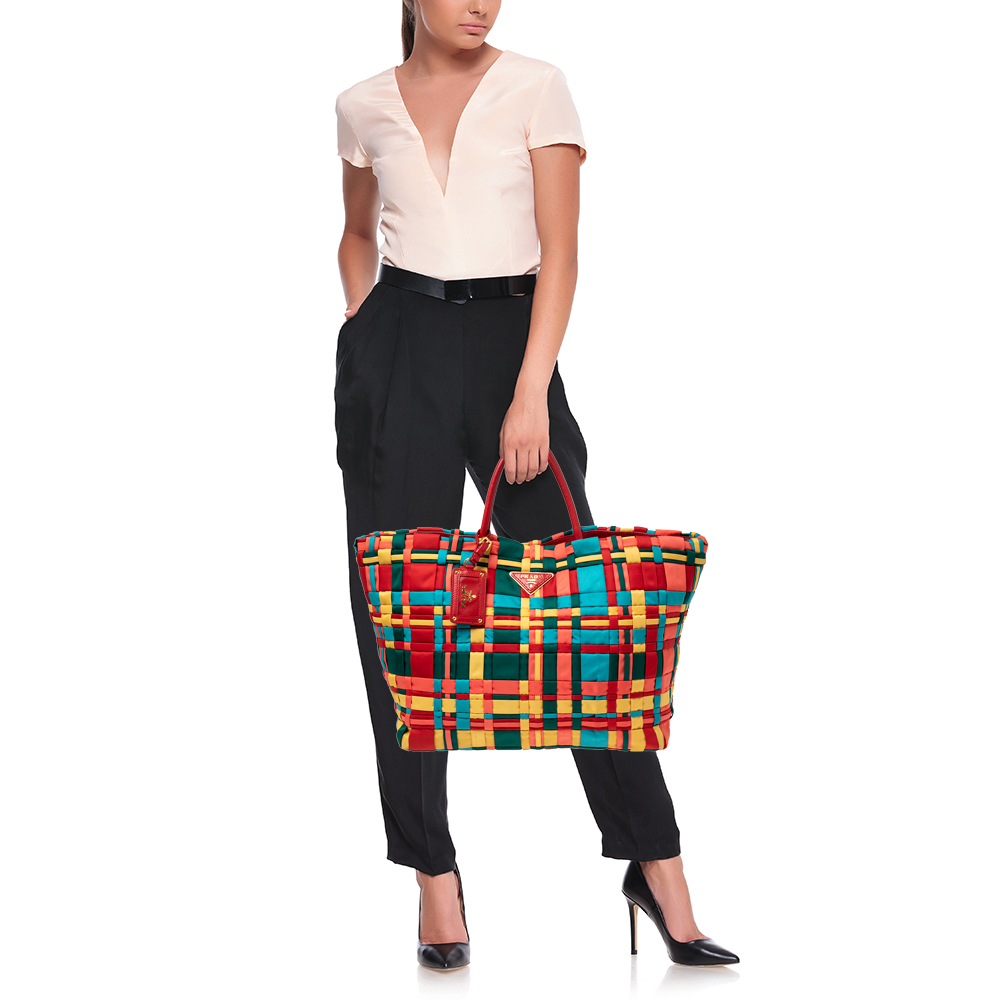 

Prada Multicolor Woven Nylon and Leather Tote