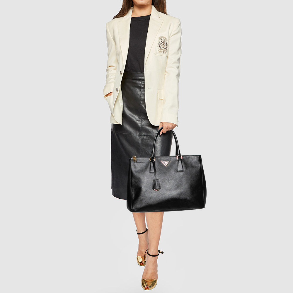 

Prada Black Saffiano Lux Leather Large Double Zip Tote