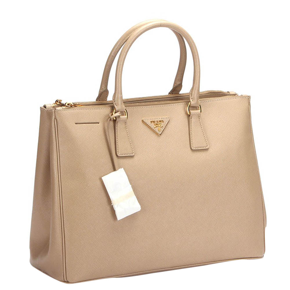 

Prada Beige Saffiano Leather Lux Large Galleria Double Zip Tote Bag