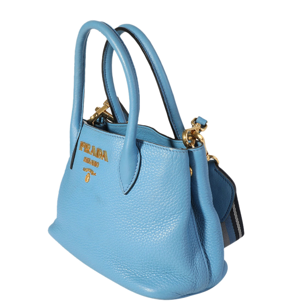 

Prada Blue Vitello Daino Leather Mini Tote Bag