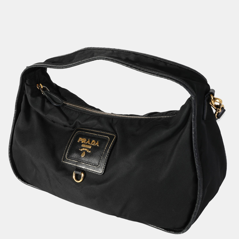 

Prada Black Leather Tessuto Hobo Bag