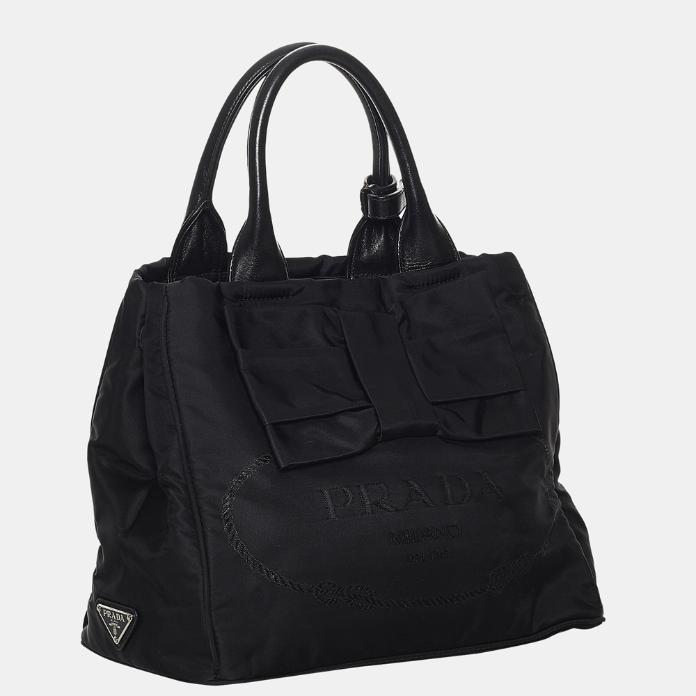 

Prada Black Canapa Tessuto Bow Satchel Bag