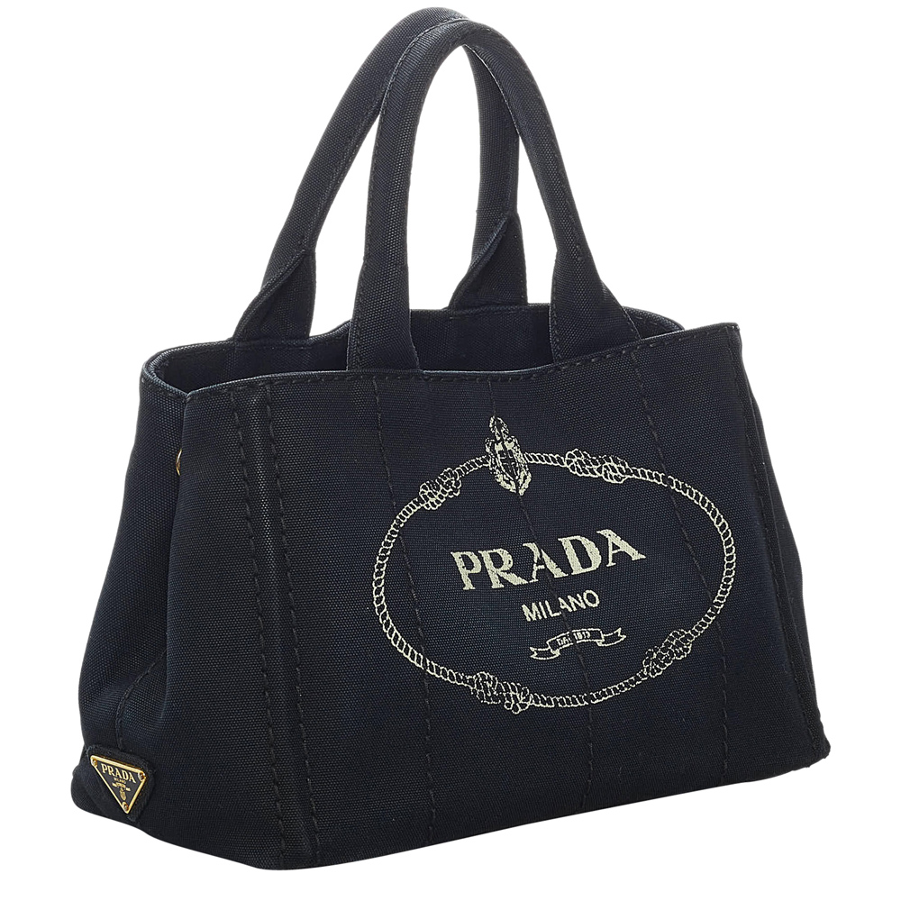 

Prada Black Denim Canapa Logo Tote Bag