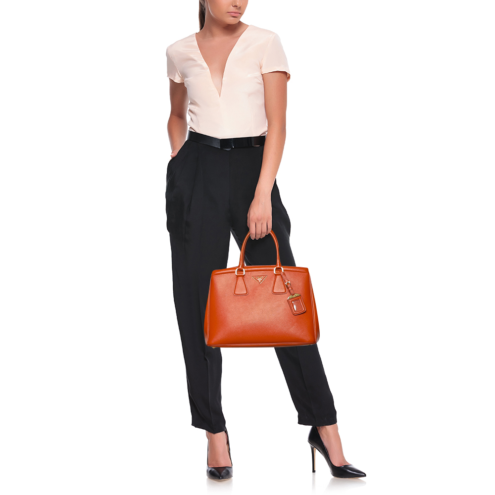 

Prada Orange Saffiano Leather Parabole Tote