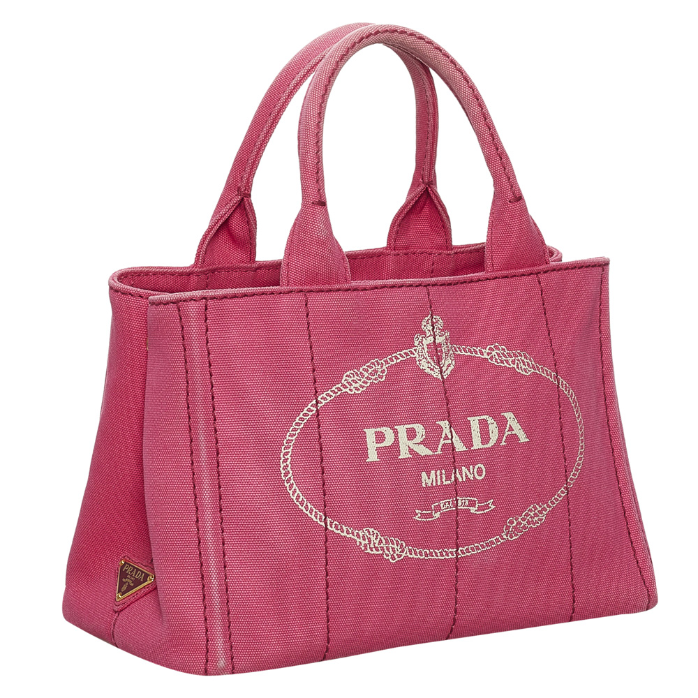 

Prada Pink Canapa Logo Canvas Tote Bag
