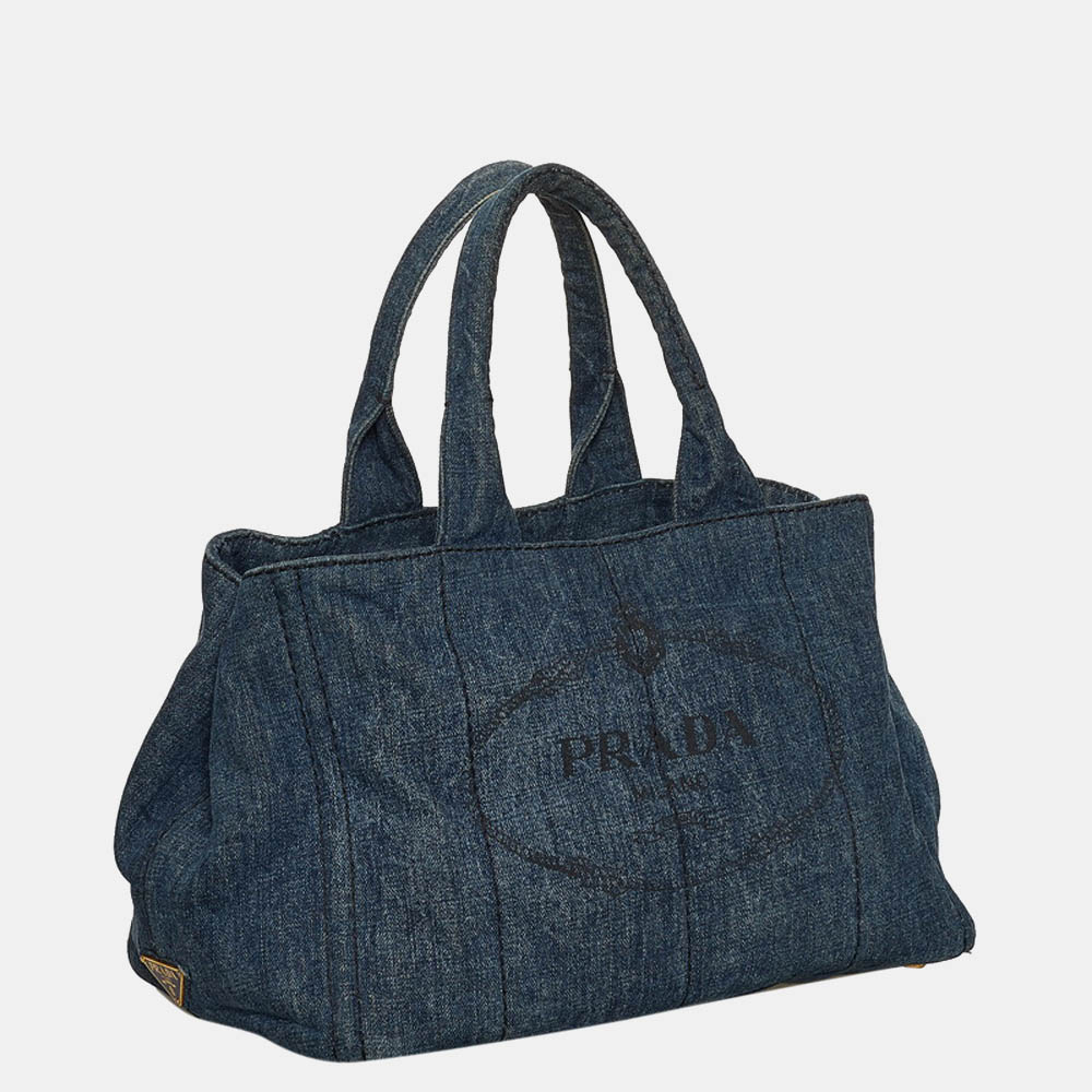 

Prada Blue Denim Logo Canapa Satchel Bag