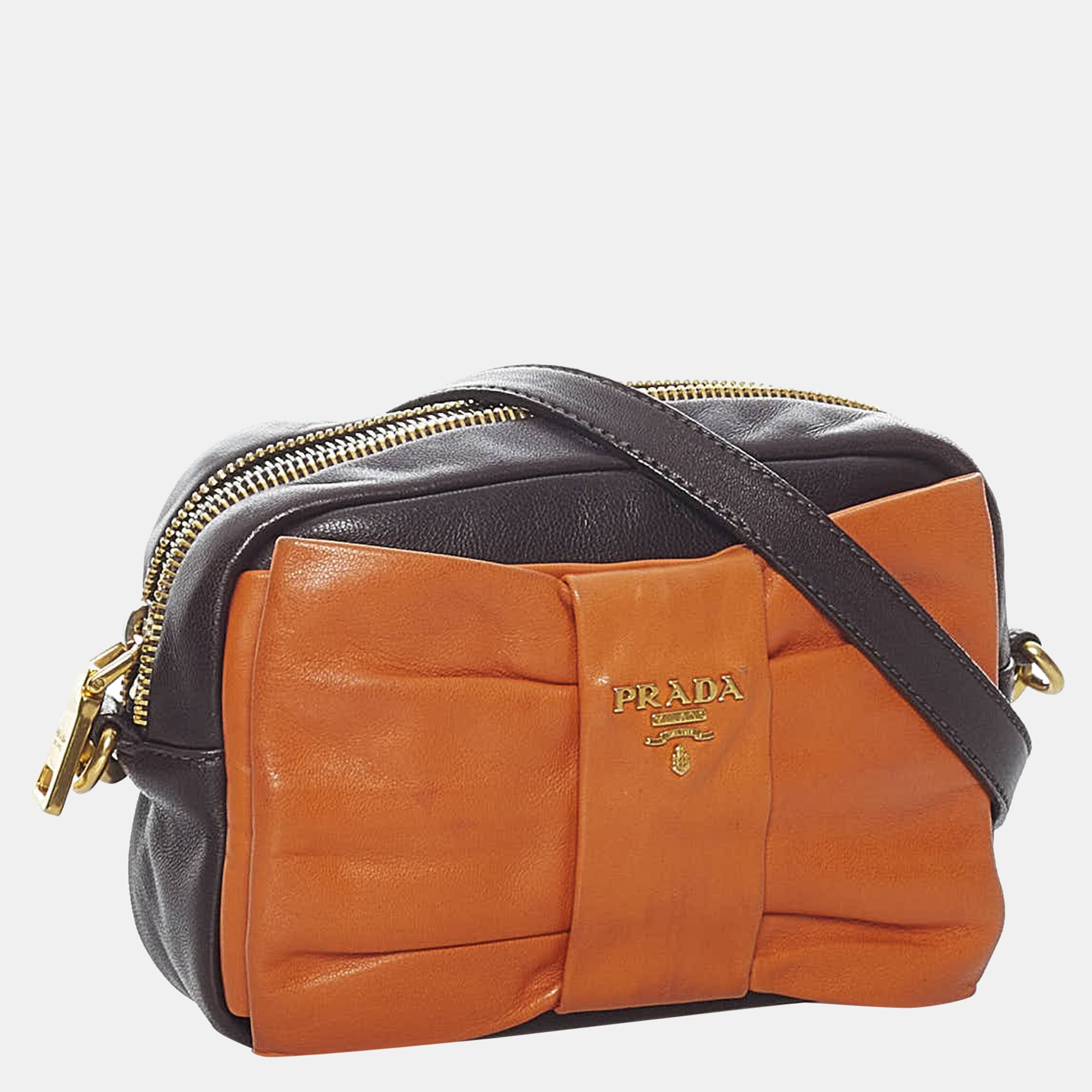 

Prada Orange Fiocco Bow Leather Crossbody Bag