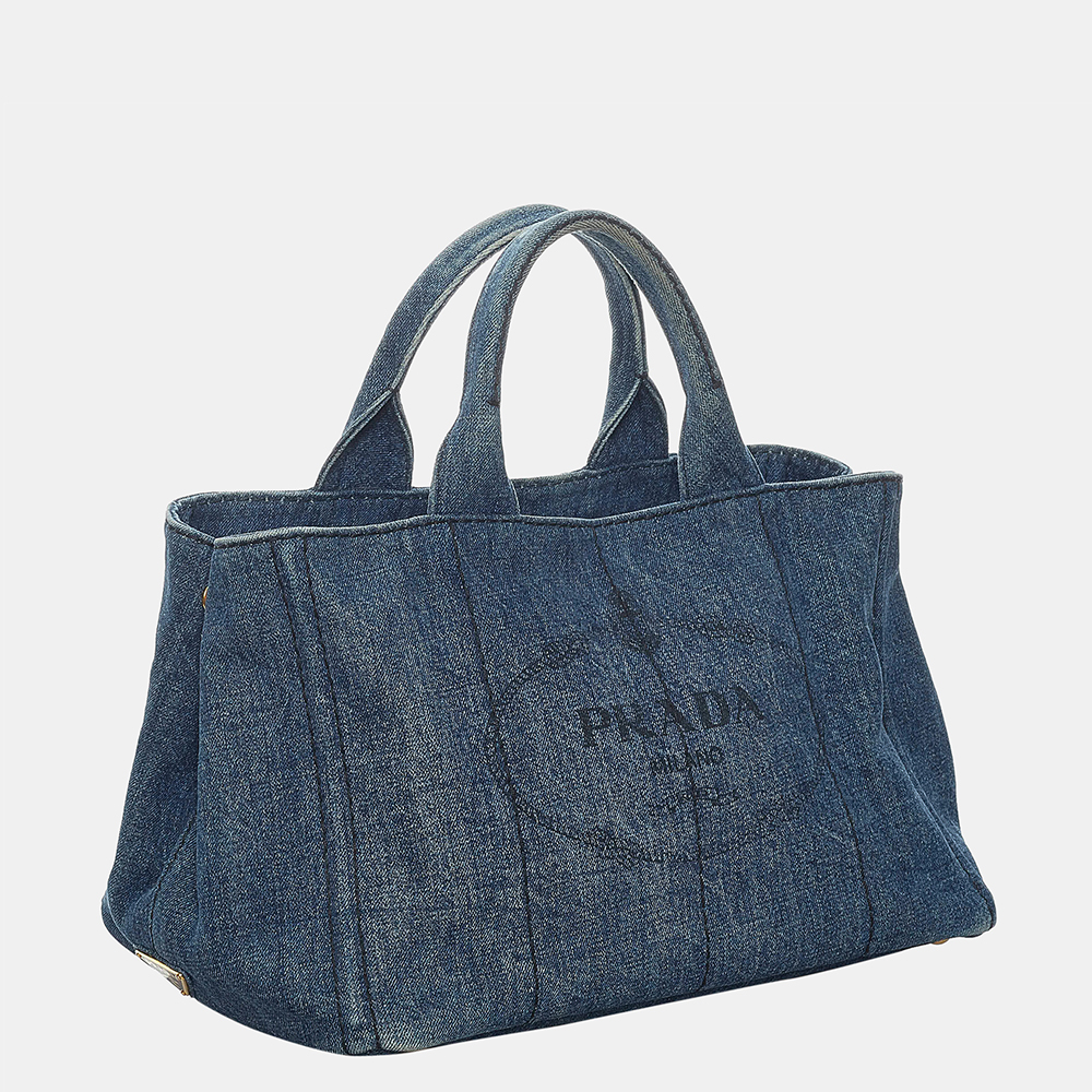 

Prada Blue Canapa Logo Denim Satchel