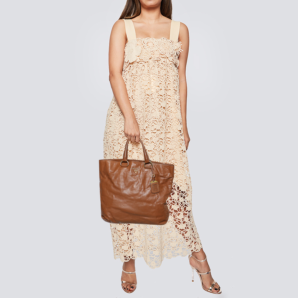 

Prada Brown Vitello Daino Leather Tote
