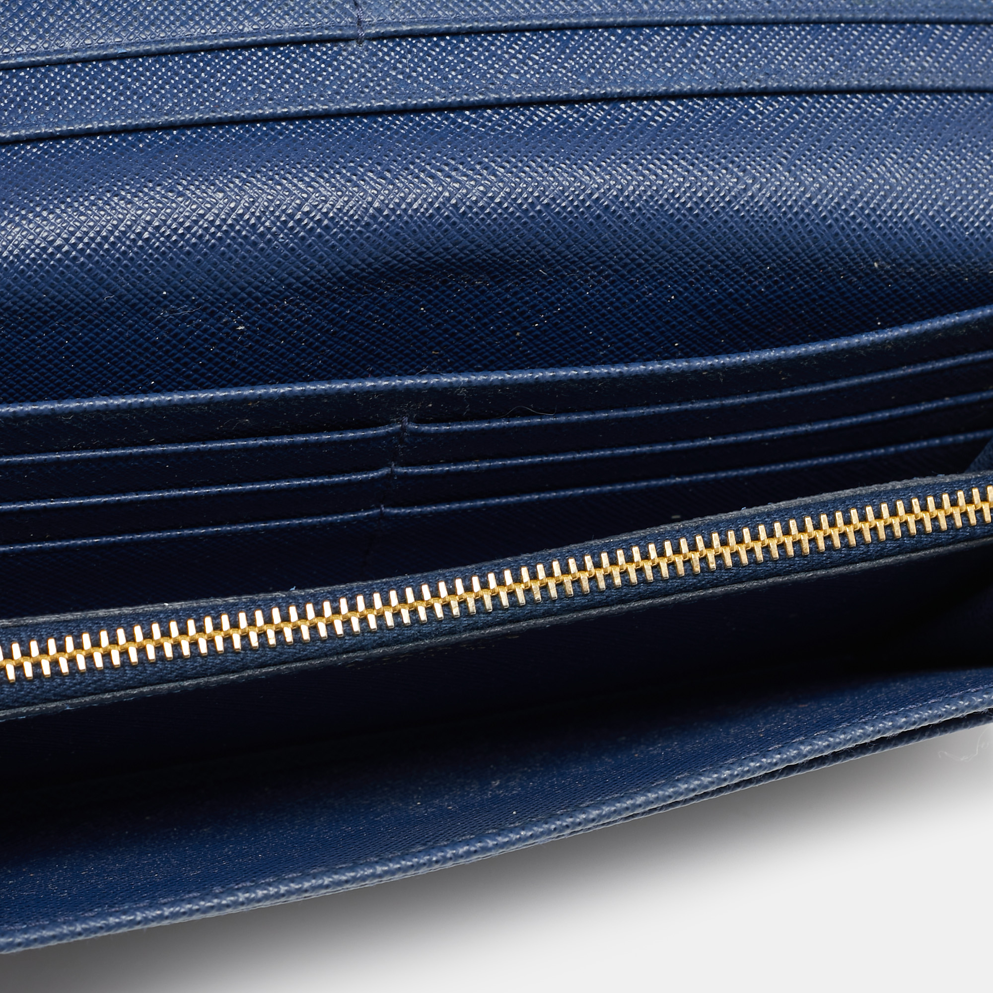 

Prada Blue Saffiano Metal Frame Leather Flap Continental Wallet