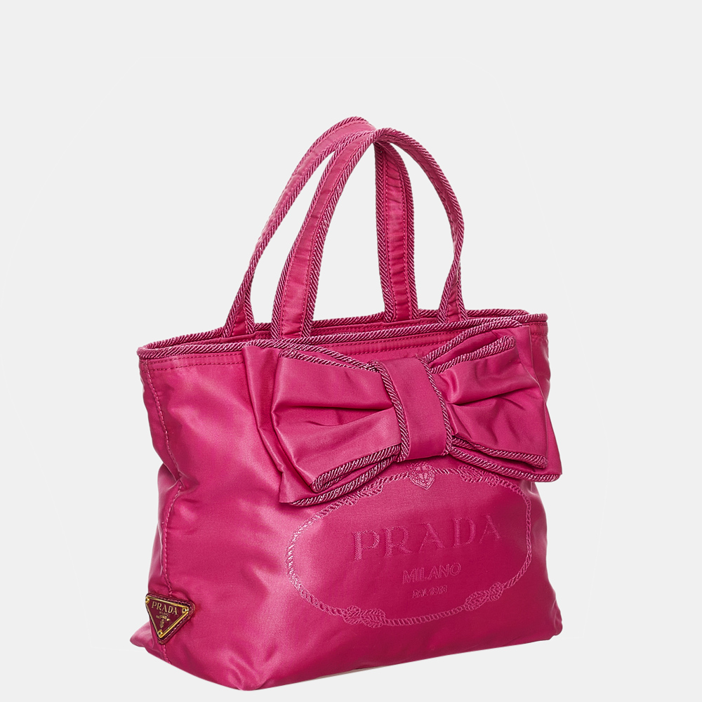 

Prada Pink Canapa Tessuto Bow Handbag