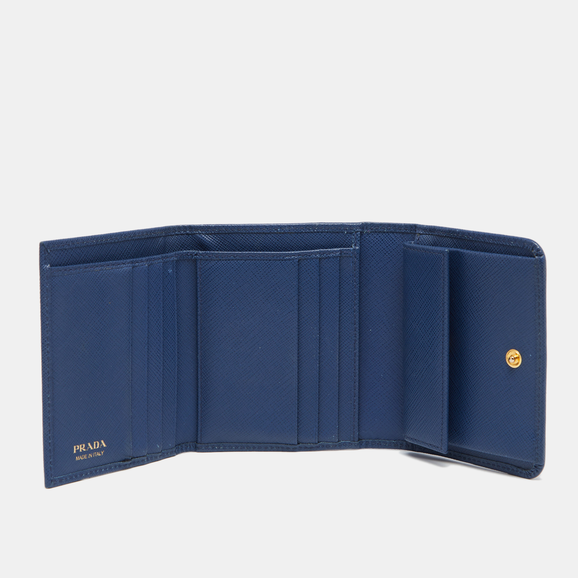 

Prada Blue Saffiano Leather Trifold Compact Wallet