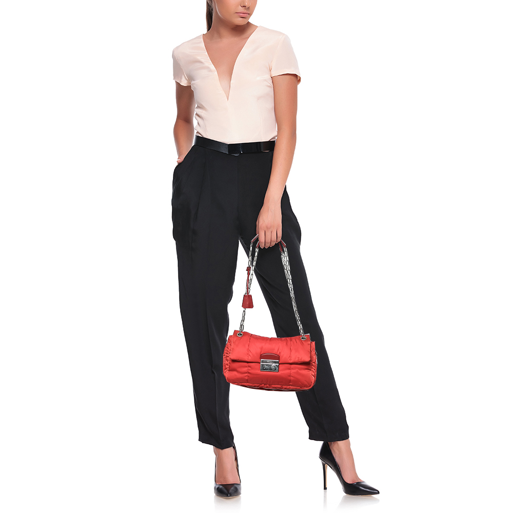 

Prada Red Nylon Bomber Chain Shoulder Bag
