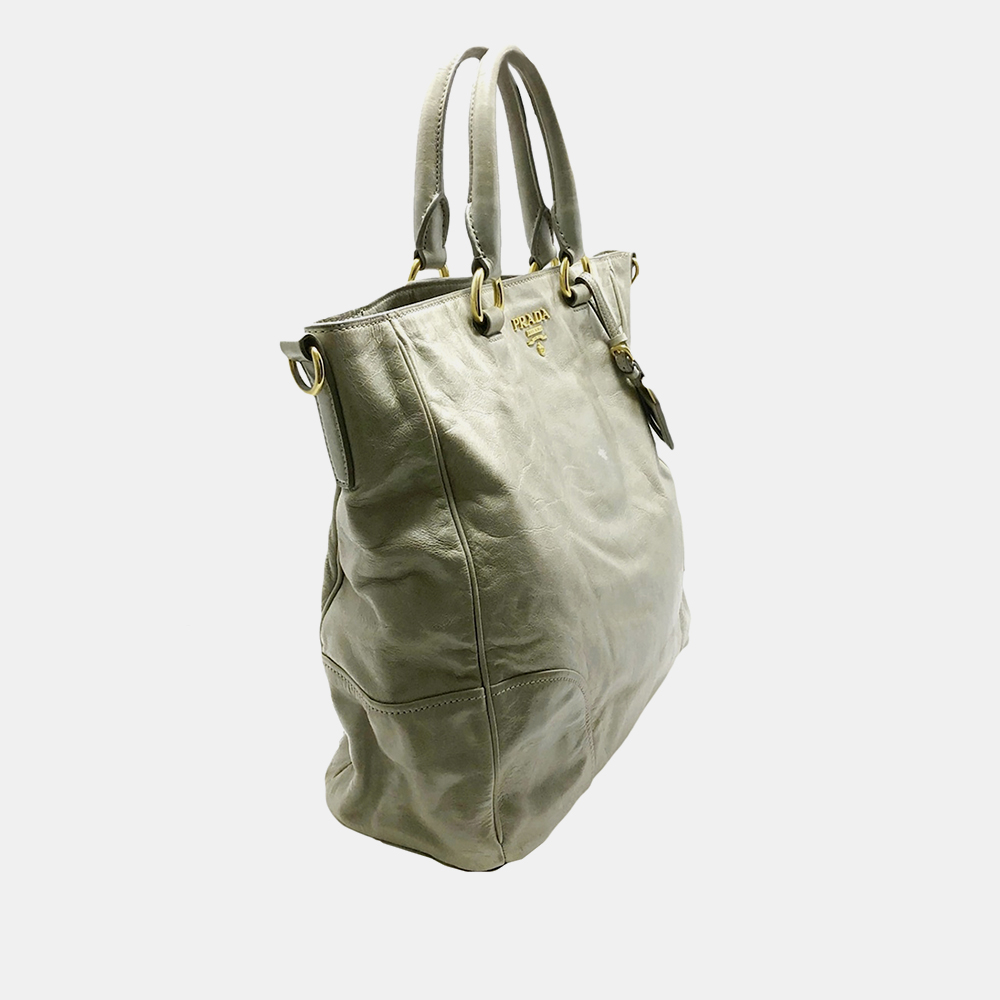 

Prada Grey Vitello Shine Leather Tote Bag