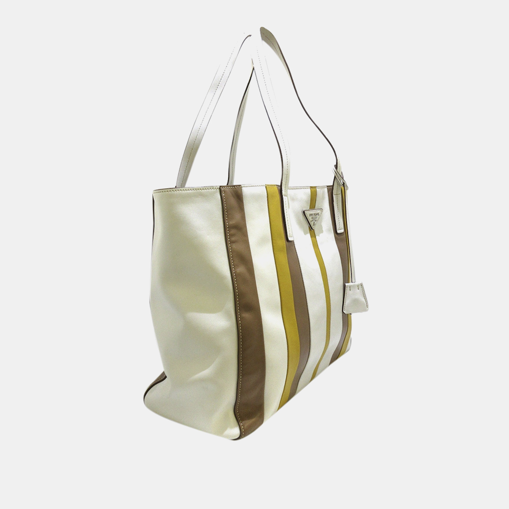 

Prada White Leather Tote Bag, Multicolor