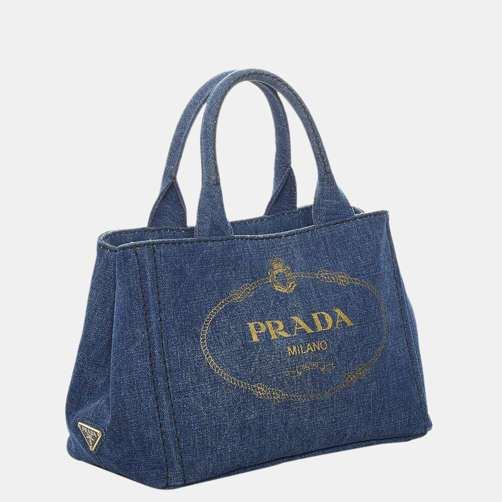 

Prada Blue Canapa Logo Denim Tote