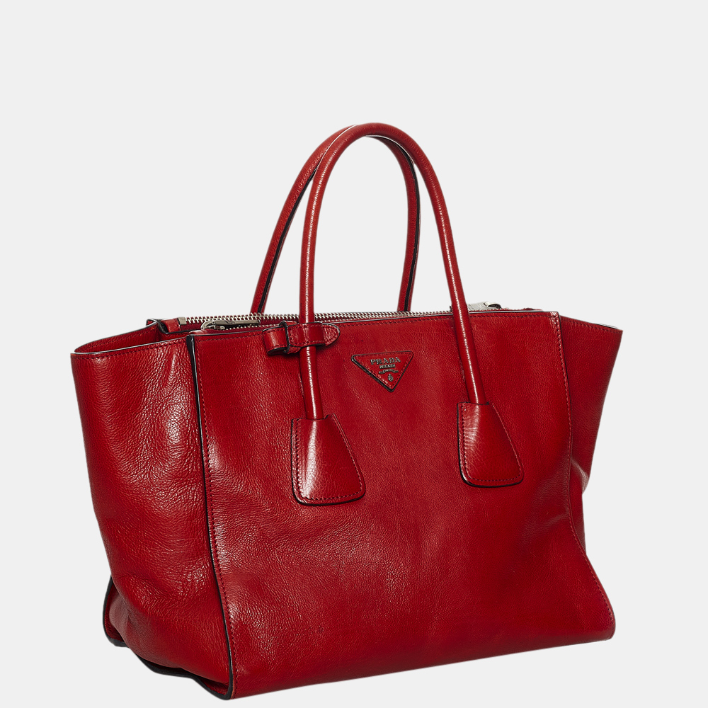 

Prada Red Twin Pocket Leather Tote Bag
