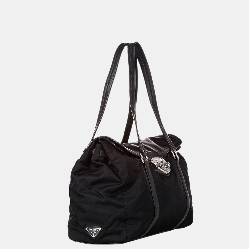 

Prada Black Sound Lock Tessuto Tote Bag