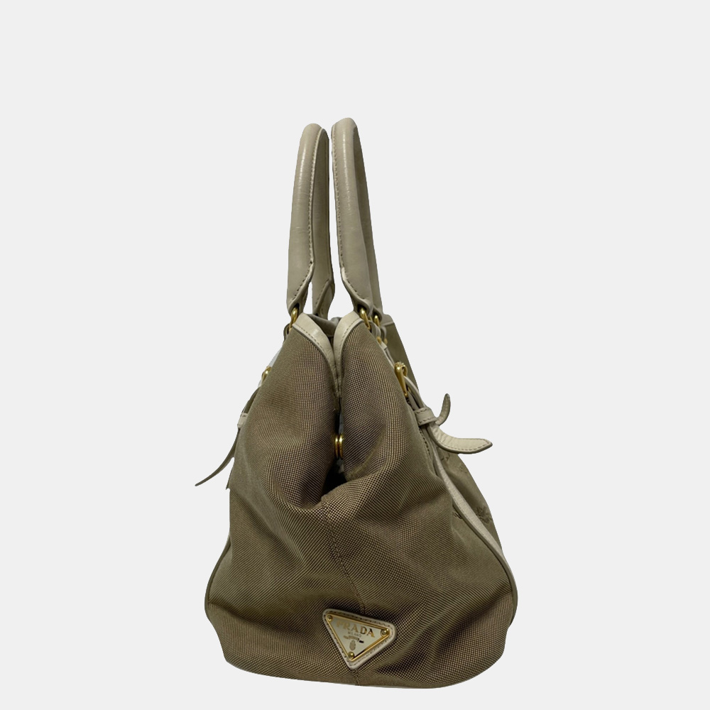 

Prada Brown/White Canapa Logo Canvas Satchel