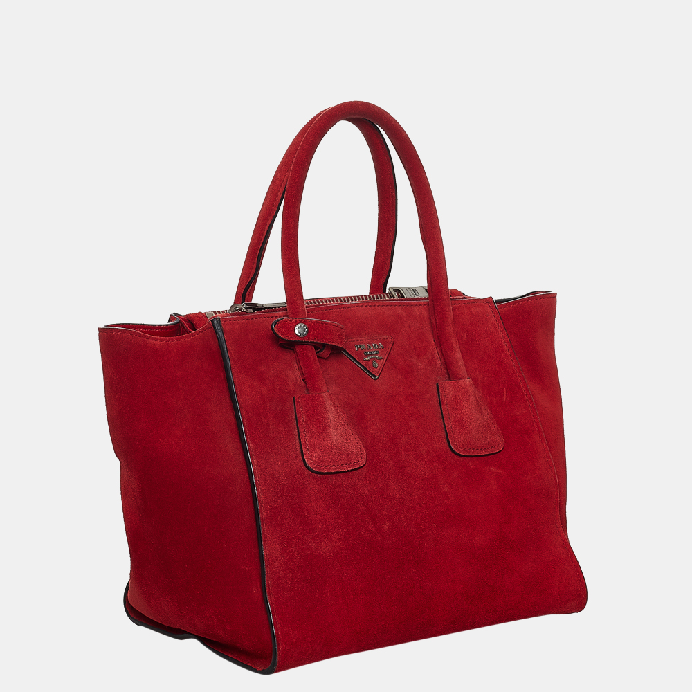 

Prada Red Twin Pocket Suede Tote Bag