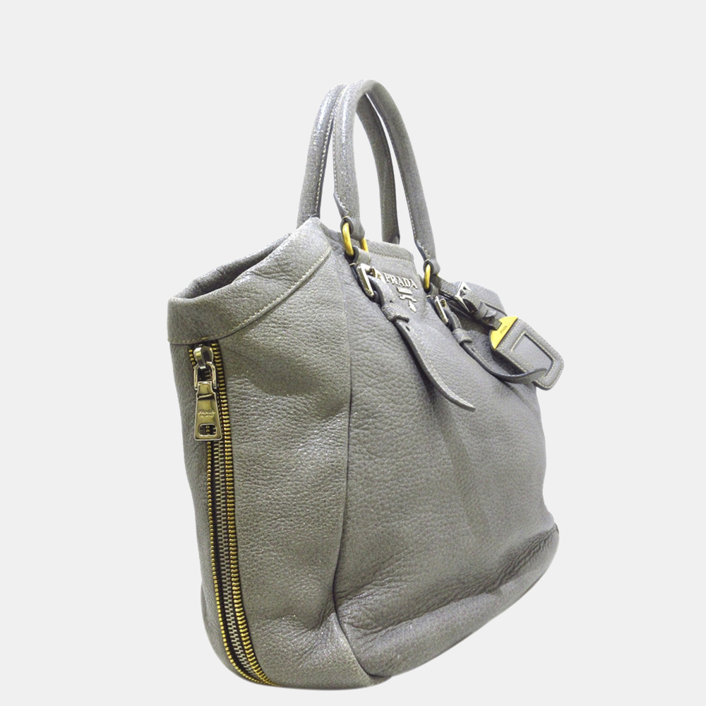 

Prada Grey Vitello Daino Satchel