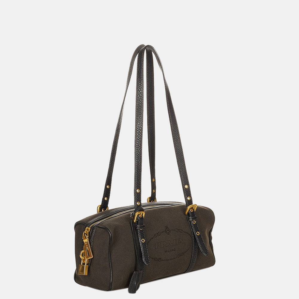 

Prada Brown Canvas Leather Logo Shoulder Bag