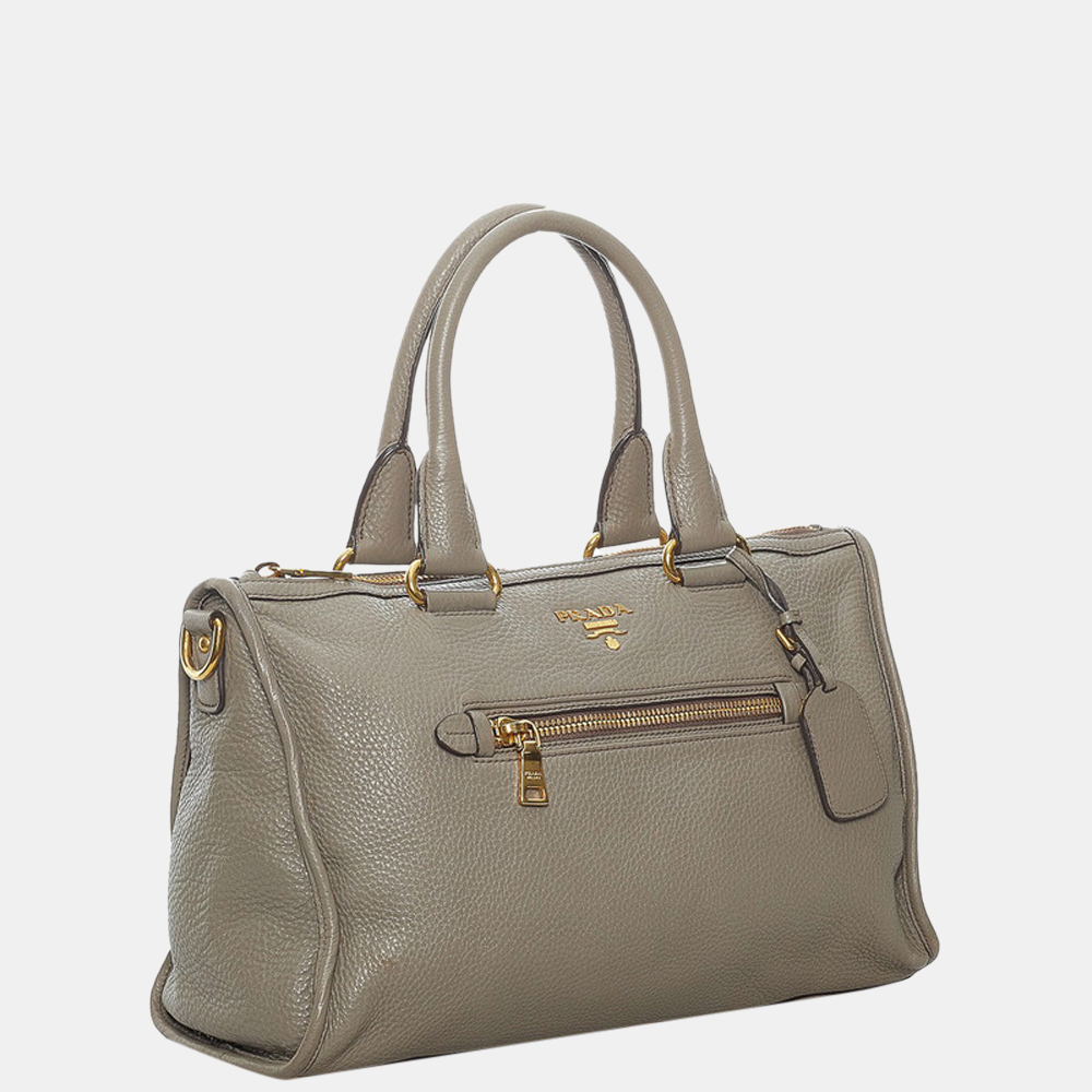 

Prada Grey Leather Vitello Daino Top Handle Bag