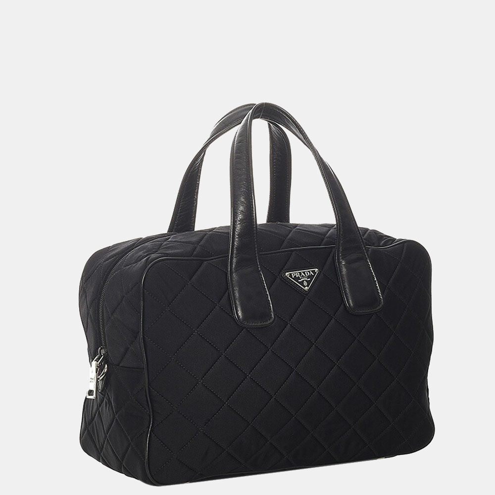

Prada Black Nylon Leather 2 Way Tessuto Top Handle Bag