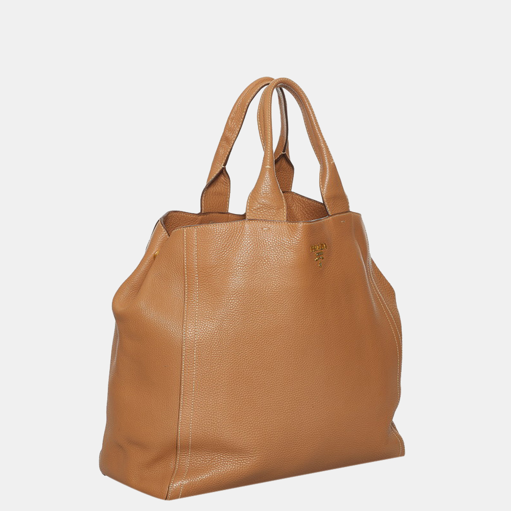 

Prada Brown Leather Vitello Daino Tote Bag