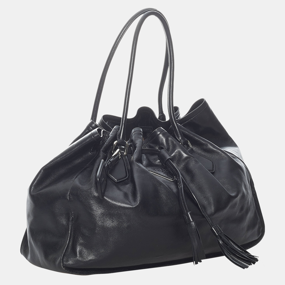 

Prada Black Leather Tassel Tote Bag