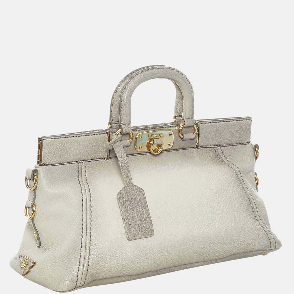 

Prada Gray Frame Leather Satchel, Grey