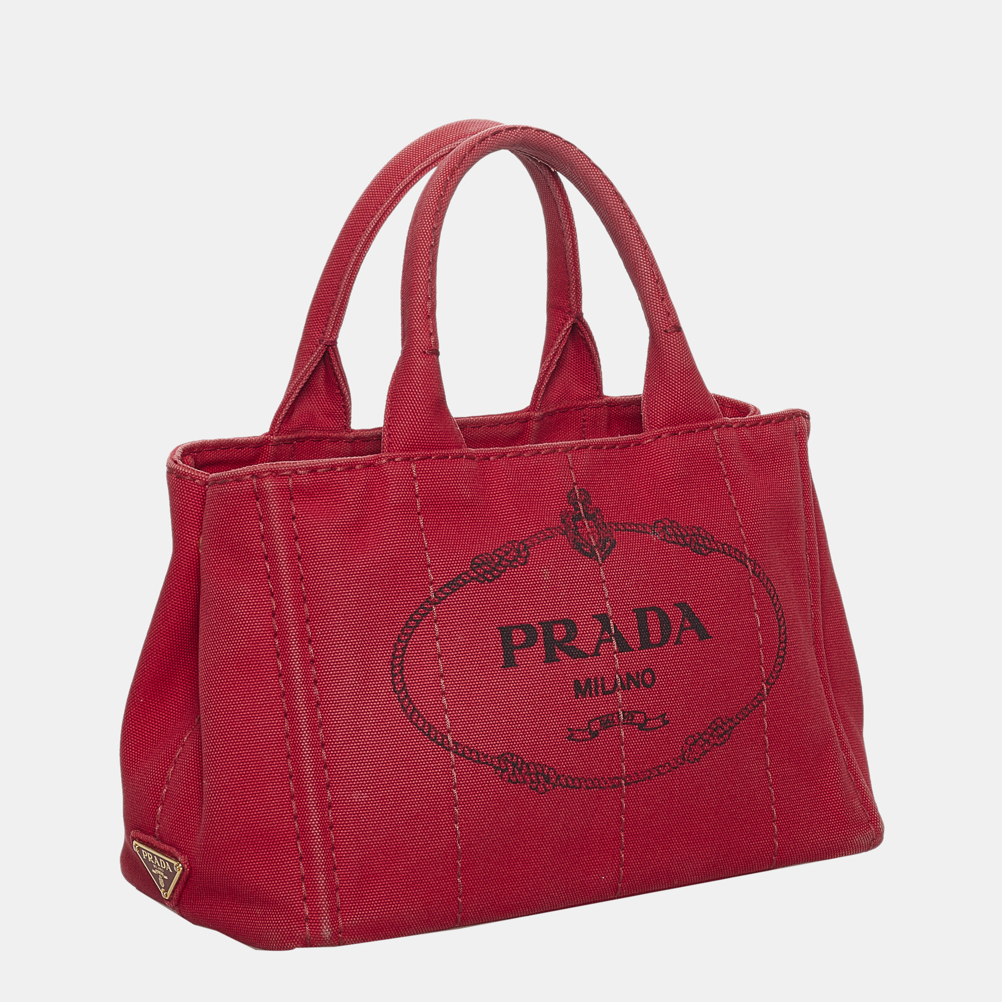 

Prada Red Canapa Logo Canvas Satchel