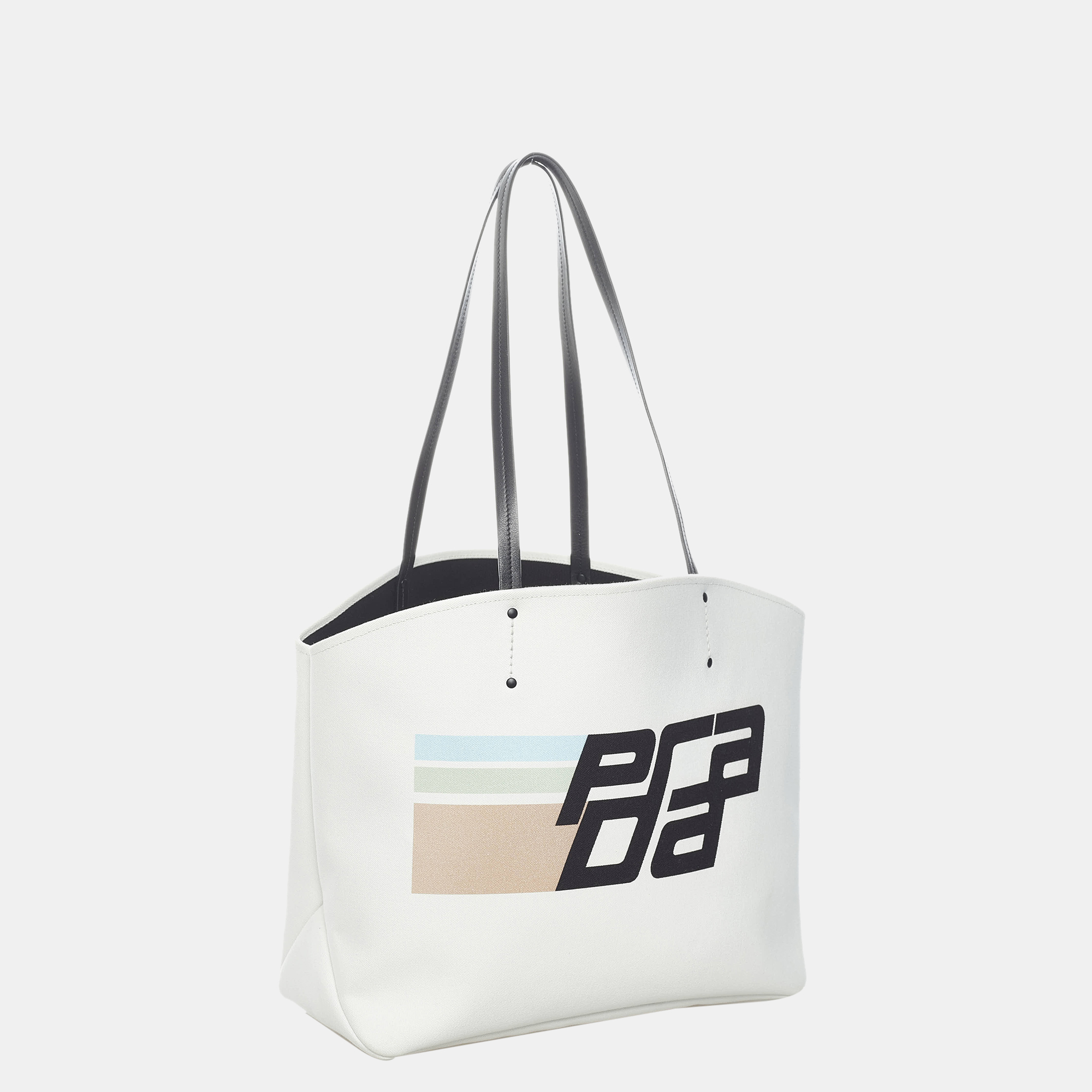 

Prada white Canapa Racing Logo Shopping Canvas Tote Bag