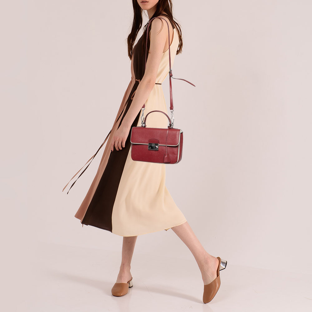 

Prada Red/White Saffiano Lux Leather Sound Top Handle Bag