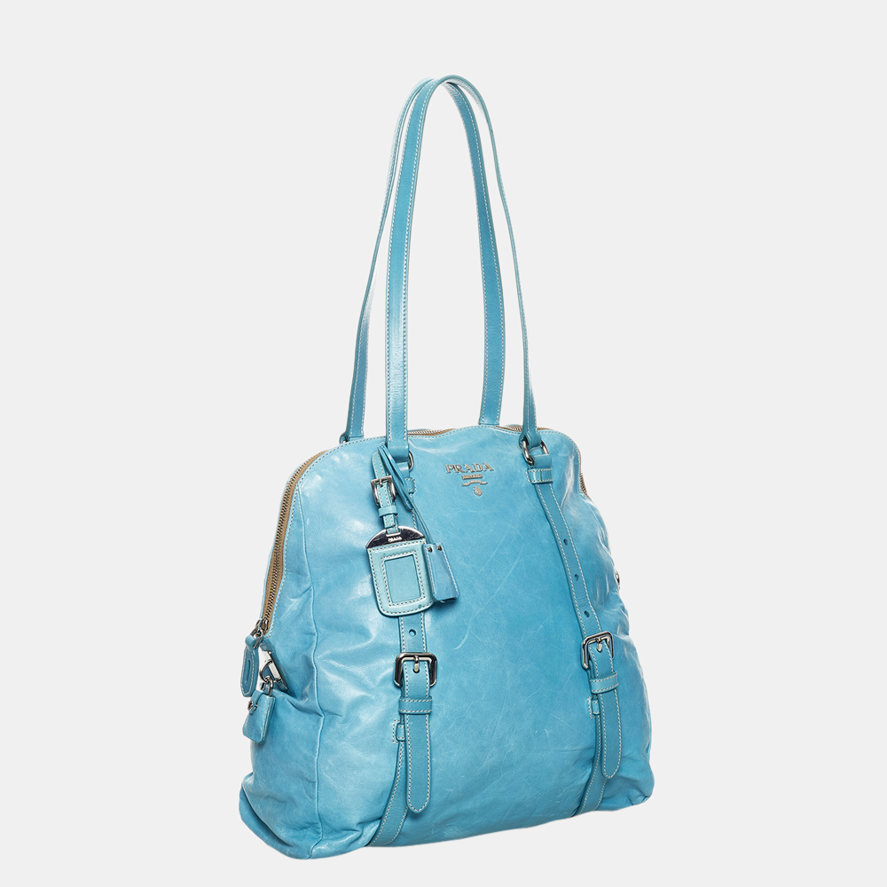 

Prada Blue Leather Tote Bag