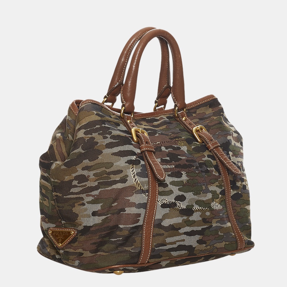 

Prada Brown/Multi Canapa Logo Printed Canvas Satchel