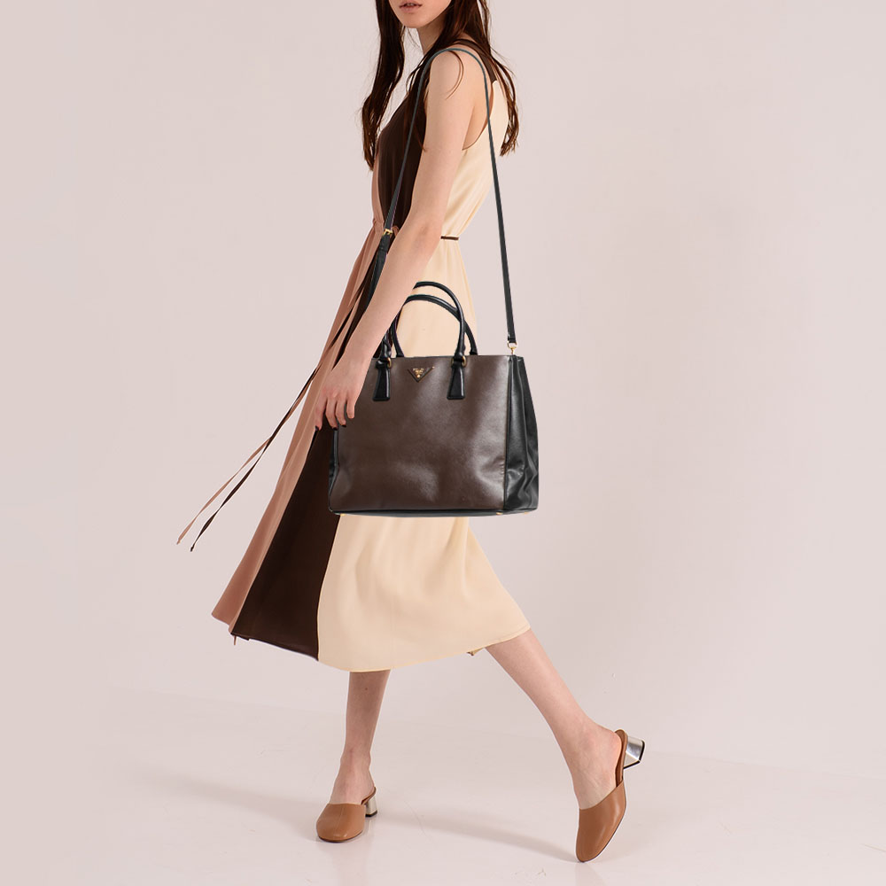 

Prada Brown/Black Saffiano Lux Leather Gardener's Tote