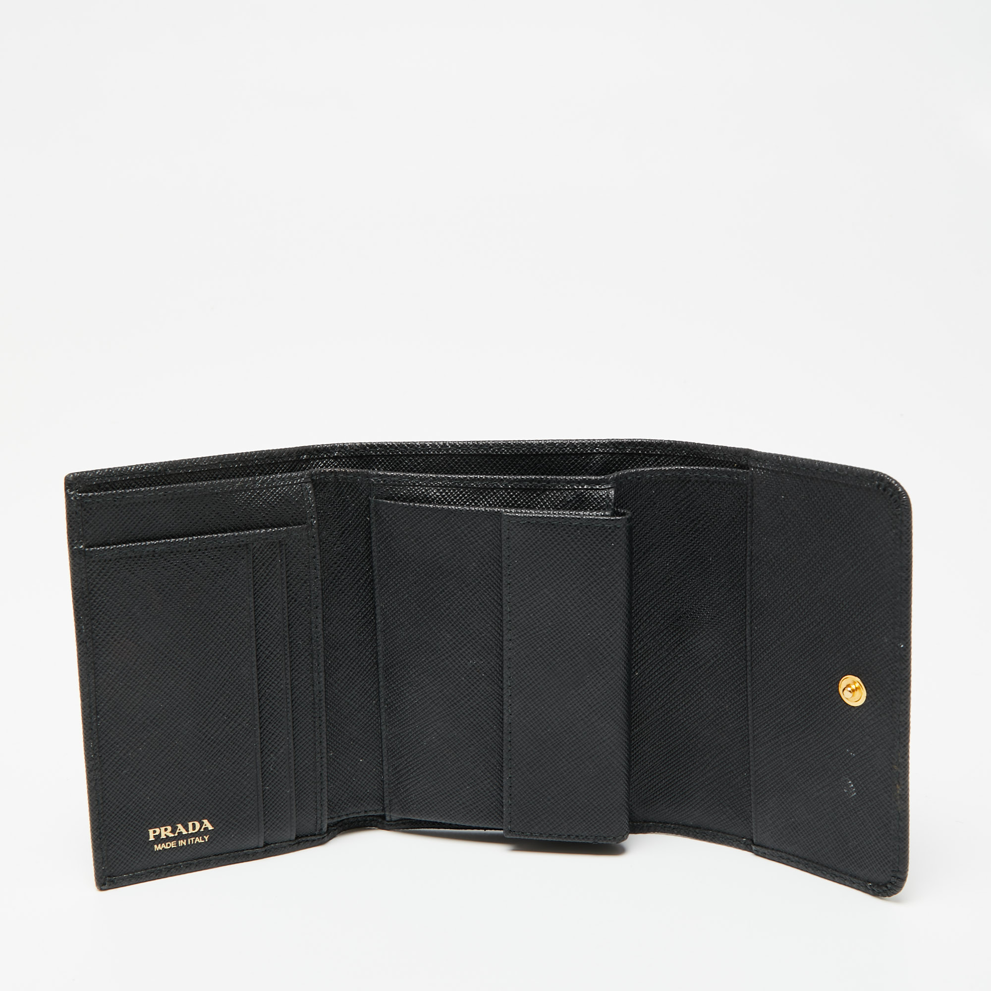 

Prada Black Saffiano Metal Leather Logo Compact Wallet