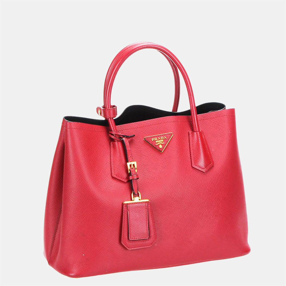 

Prada Red Saffiano Leather Lux Double Zip Galleria Tote Bag