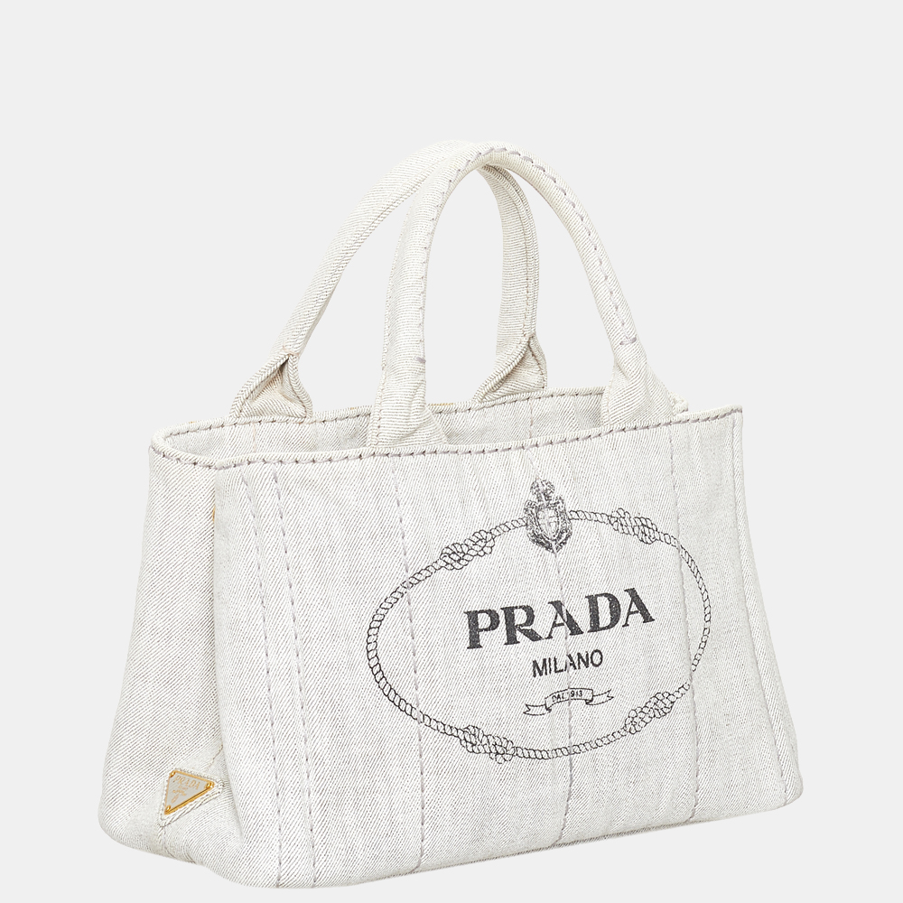 

Prada Gray Canapa Logo Canvas Satchel, Grey