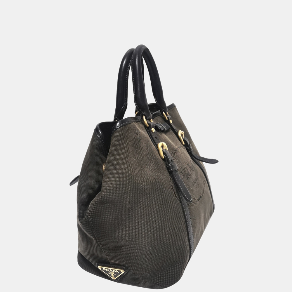 

Prada Grey Canapa Logo Canvas Satchel