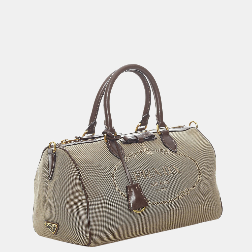 

Prada Brown/Beige Canapa Logo Canvas Boston Bag