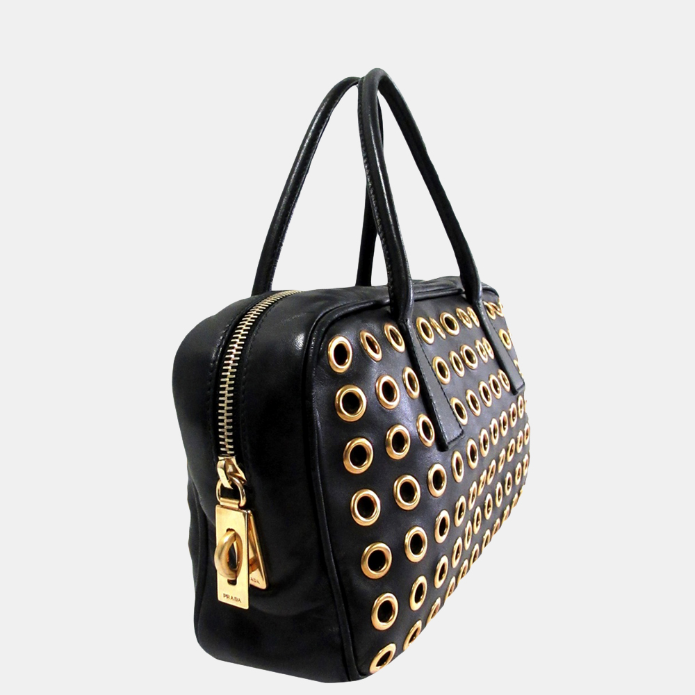 

Prada Black/Gold Grommet Leather Handbag