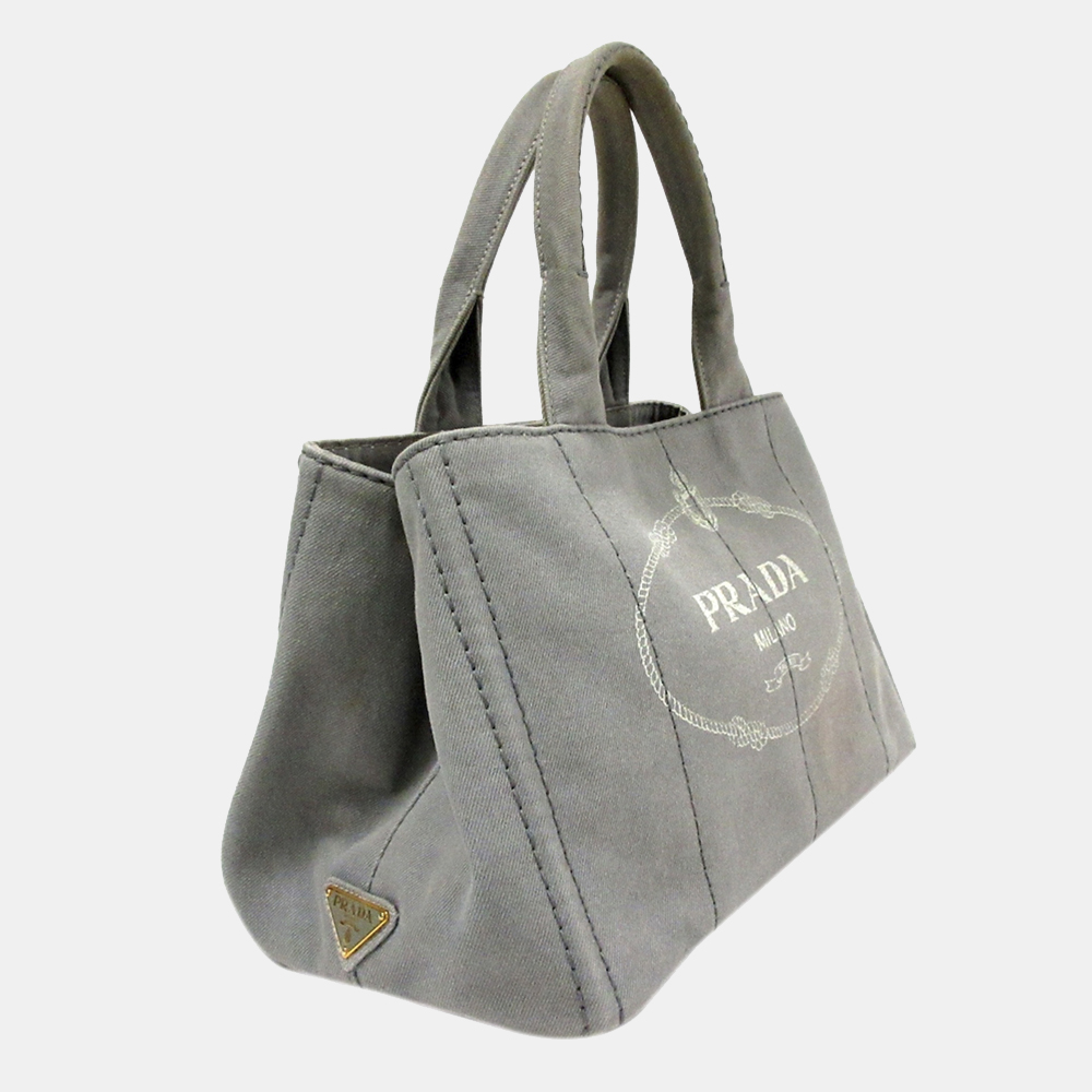 

Prada Grey Canapa Logo Canvas Handbag