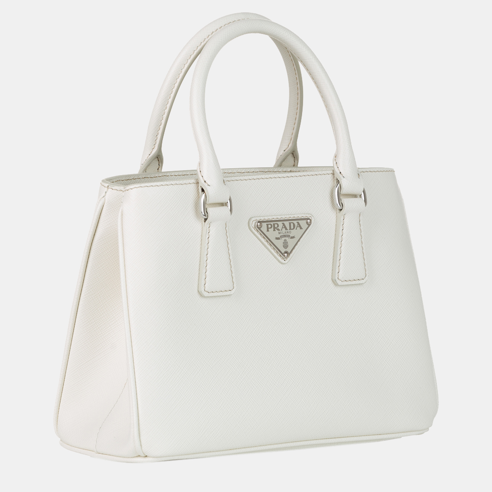 

Prada White Saffiano Cuir Double Satchel