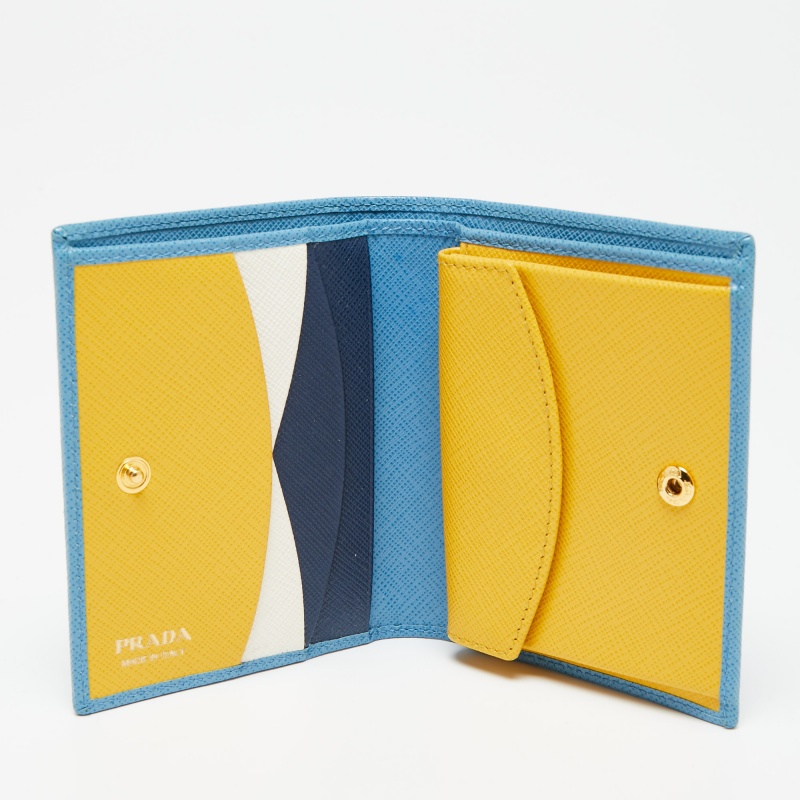 

Prada Light Blue Saffiano Metal Leather Bifold Card Case
