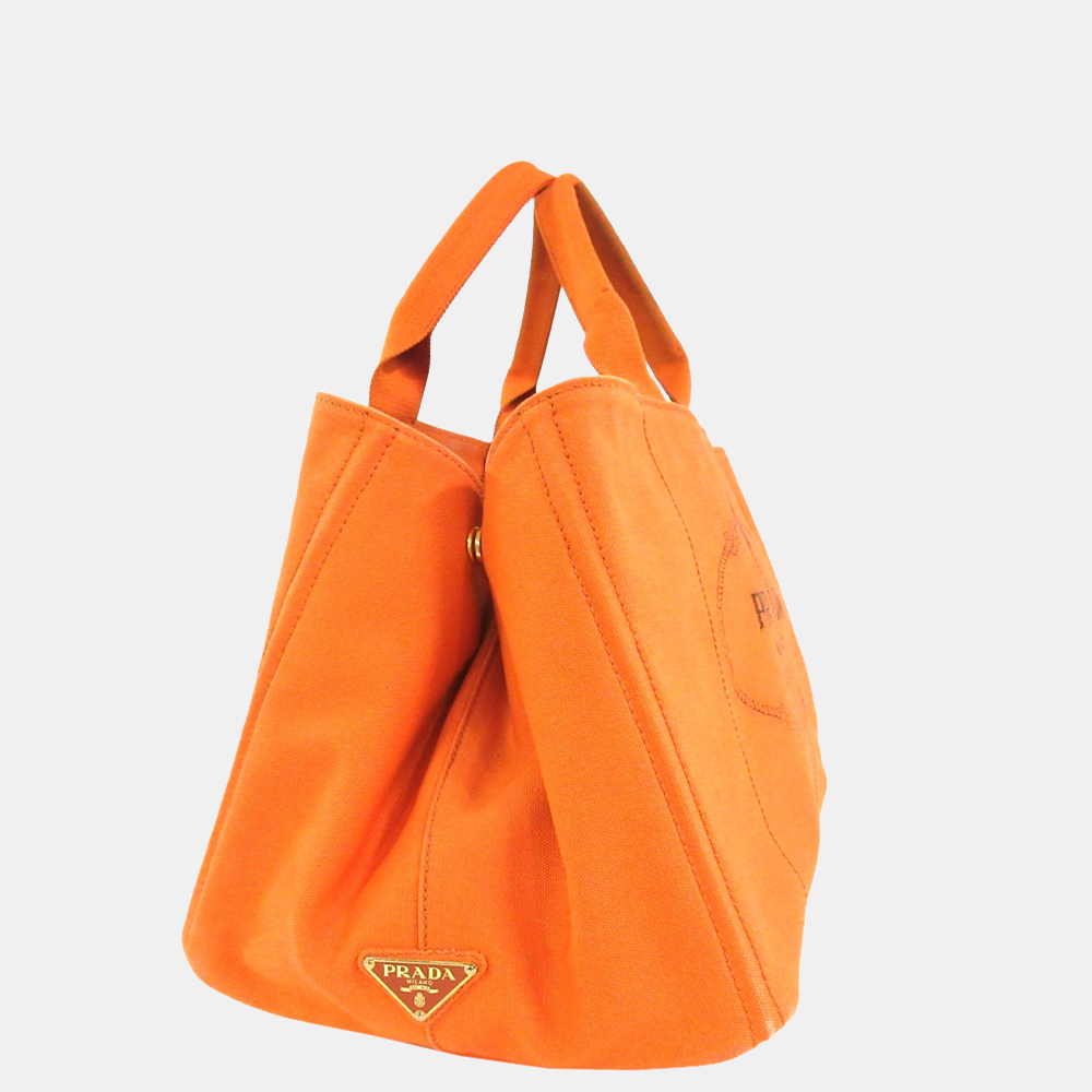 

Prada Orange Canapa Logo Canvas Satchel